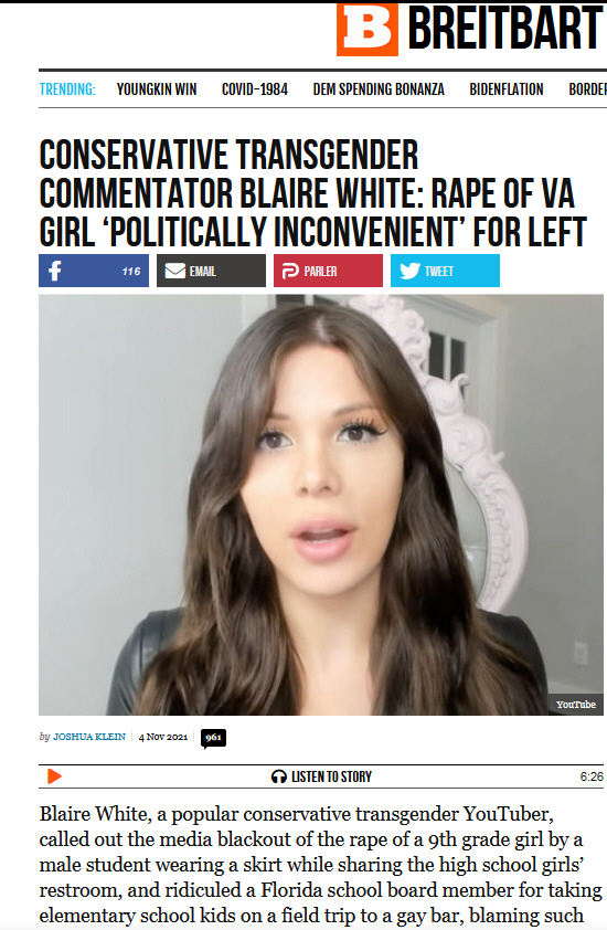 Conservative Transgender Commentator Blaire White: Rape of VA Girl Politically Inconvenient for Left